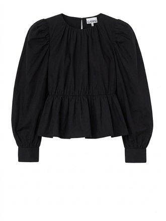 Ganni Compact Poplin Gathered Peplum Blouse