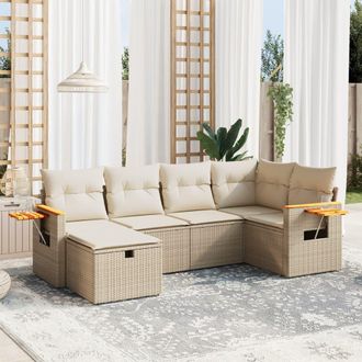 vidaXL Juego De Sof&aacute;s Jard&iacute;n Con Cojines 6 Pzas Rat&aacute;n Sint&eacute;tico Beige Vidaxl