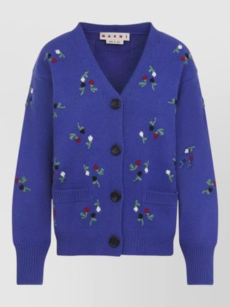 Marni embroidered floral wool cardigan deep neckline