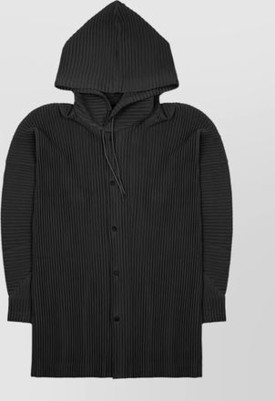 Homme Pliss&eacute; Issey Miyake hooded longline ribbed texture coat