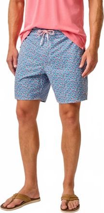 Johnnie-O Half Elastic 7 Surf Shorts In Red Fin Blue Fin Majorca