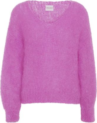 Americandreams Milana LS Mohair Knit - Dames - V-hals truien - Paars - XL - Wol - Truien & Vesten