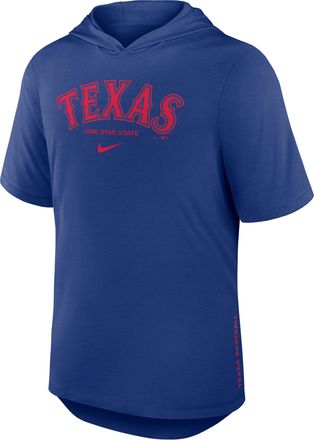 Nike Texas Rangers Arched Wordmark Nike Mens Dri-FIT MLB Hooded T-Shirt in Blue | 03NB4EWTER-6XV