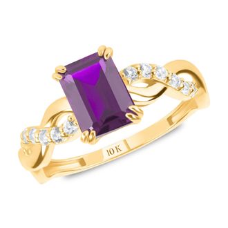 MAX + STONE Solid 10k Yellow or White Gold Emerald Cut Birthstone Rings with Twisted Band