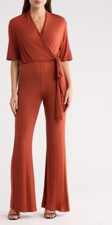 Go Couture Short Sleeve Faux Wrap Jumpsuit in Hazelnut at Nordstrom Rack, Size X-Large
