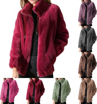 Generic Womens Fleece Jackets Comfortable Winter Warm Coral Fleece Zip Up Hoodie for Casual Daily Wear Ideal for Fall Outerwear (Grey, L)