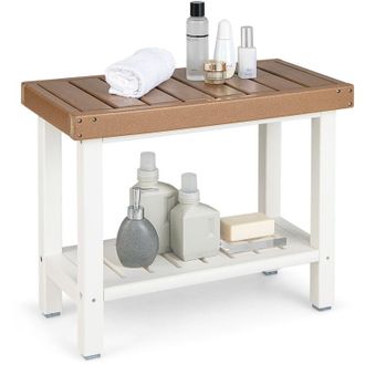 Costway 2-Tier Shower Bench Waterproof HDPE Bathroom Shower Stool-Coffee