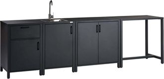 Beliani Outdoor Kitchen Set Graphite Grey Aluminium Powder Coated Cabinet with Sink Table 305 x 60 x 90 cm Garden Kitchen Dining ROCHA