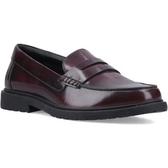 Hush Puppies Verity Slip On Leather Womens Plum Loafers - Red - Size UK 8