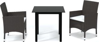 vidaXL Set Comedor De Jard&iacute;n 3 Pzas Con Cojines Rat&aacute;n Sint&eacute;tico Marr&oacute;n Vidaxl