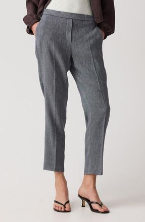 Theory Treeca Linen Blend Pull-On Crop Pants in Ink Blue - Gge at Nordstrom, Size 10