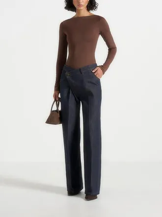 Mani&egrave;re De Voir Astrid Wrap Denim Wide Leg Jeans in Indigo at Nordstrom, Size 10