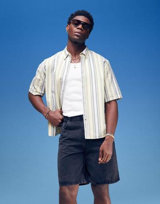 Weekday short sleeve shirt in yellow stripe