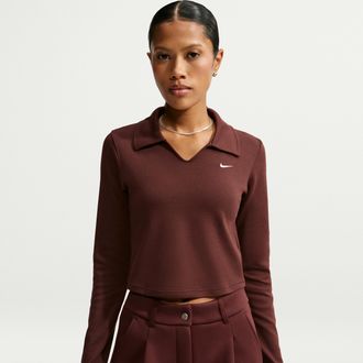 Nike Womens Nike Sportswear Tight Long-Sleeve Cropped Polo in Purple | IU0732-658