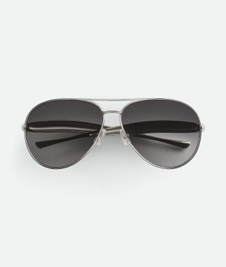 Bottega Veneta Sardine Aviator Sunglasses - Silver - Unisex - 100% Metal