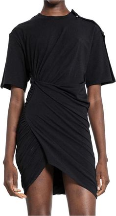 MUGLER Short Dresses, female, Black, Size: M Black Jersey Dress with Ruched Details