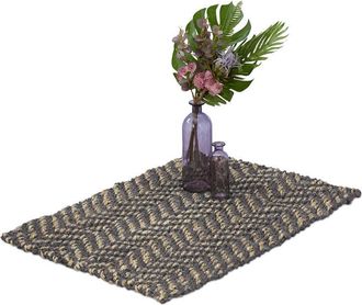 Relaxdays Relaxdays - Jute Rug, 60 x 90 cm, Handwoven Mat, Natural Fibres, Hallway Runner, Living Room, Kitchen, Grey/Beige