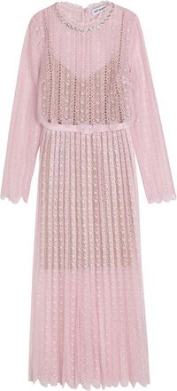 Self Portrait Belted Lace Midi Dress - Pink - 6 (UK6 / XS)