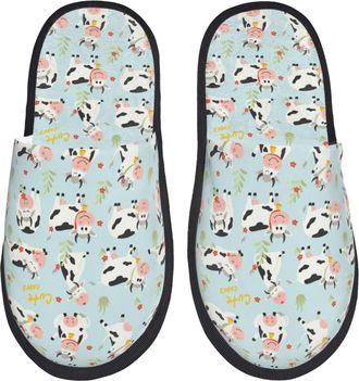 Generic Mens Slipper Cute Cows Print Comfortable Winter Slippers Warm Fluffy Ladies Slippers Indoor Travel L