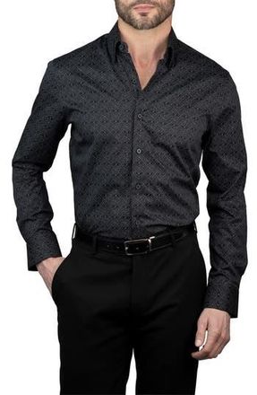 Karl Lagerfeld Trim Fit Karl Print Cotton Dress Shirt in Black at Nordstrom Rack, Size 15