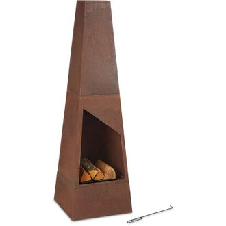 Relaxdays Relaxdays Caminetto da Giardino, Piramidale, Acciaio Corten, con Attizzatoio, Griglia, Stufa, HLP: 149x45x45 cm, Marrone