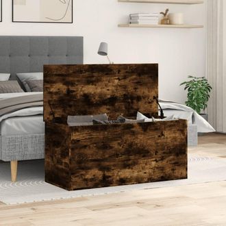 Berkfield Home Storage Box Smoked Oak 100x42x46 cm Engineered Wood in Brown | Size: 100 x 42 x 46 cm