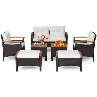 Costway Costway 7 Piece Patio Rattan Sofa Set Outdoor Wicker Conversation Set w/ Cushions in Brown