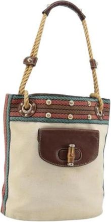 Gucci Pre-owned Shoulder Bags, female, Beige, Size: ONE SIZE Pre-owned Canvas Shoulder Bag