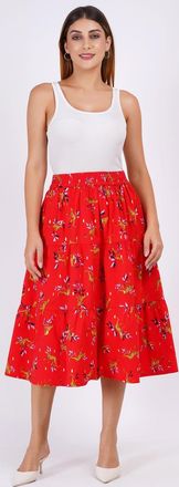 Leota Evelyn Tiered Midi Skirt Lucky Cheetah Poppy Red