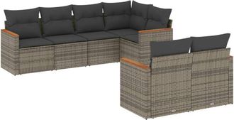 vidaXL Set De Sof&aacute;s De Jard&iacute;n 7 Piezas Con Cojines Rat&aacute;n Pe Gris Vidaxl