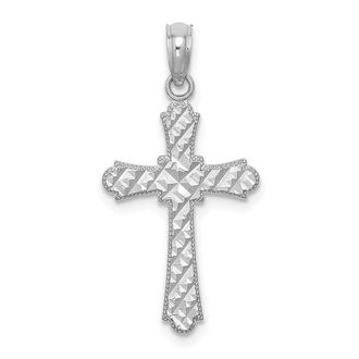 Diamond2Deal 14K White Gold Diamond-cut Striped Cross Charm Pendant