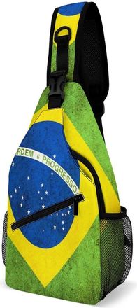 Generic Vintage Brazil Flag Mens Crossbody Chest Sling Bag for Travel Hiking Lightweight Shoulder Bags with Small Side
