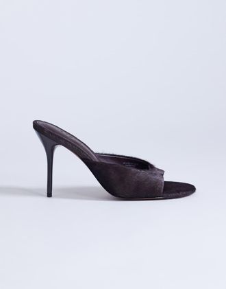 Topshop Nasim - Sabot con tacco alto color cioccolato effetto cavallino in vera pelle-Marrone
