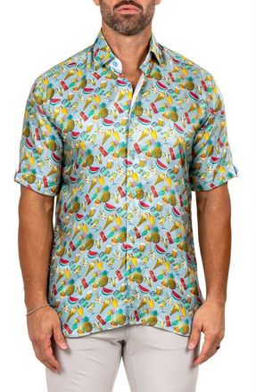 Maceoo Galileo Marthy Short Sleeve Button-Up Shirt in Blue at Nordstrom, Size 5