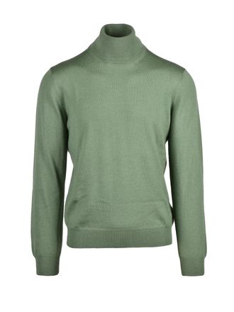 Gran Sasso Fine-Knit Crew Neck Sweater in Muted Apple Green