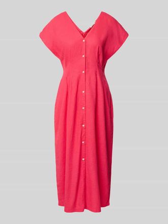 Ichi Midikleid aus Leinen-Viskose-Mix mit V-Ausschnitt in Pink, Gr&ouml;&szlig;e 34