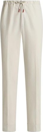 Kiton Katoenen broek met elastische tailleband - Heren - Straight fit broeken - Beige - S - Katoen - Broeken