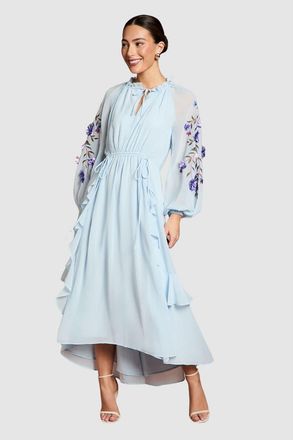 Coast Floral Ruched Midi Dress in Light Blue at Nordstrom, Size 10