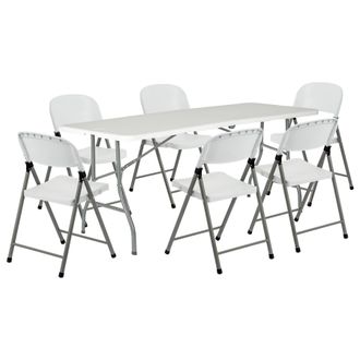 Harbour Housewares Folding Camping Picnic Table & Chair Set - 180cm (6ft) in White