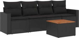 vidaXL Set De Muebles De Jard&iacute;n 5 Pzas Y Cojines Rat&aacute;n Sint&eacute;tico Negro Vidaxl