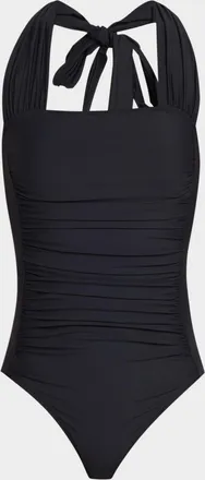 Johnny Was Ruched Halter One-Piece Swimsuit