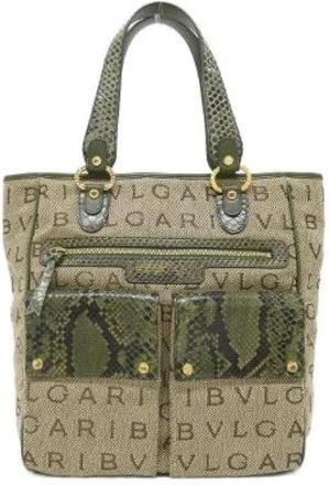 Bulgari Pre-owned Canvas Snake Bag - Dames - Vintage Handtas - Beige - ONE Size - Leer - Vintage