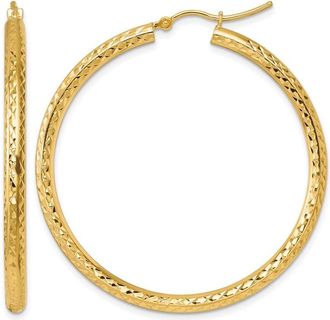 Diamond2Deal 10k Yellow Gold Diamond-cut 3mm Round Tube Hoop Earrings