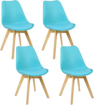 Woltu Woltu Sedia Da Pranzo Ecopelle Con Schienale Seduta Imbottita Gambe Di Legno Set Di 4 Sedie Da Pranzo Blu