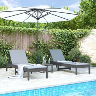 vidaXL Tumbonas 2 Unidades Madera Maciza De Pino Gris 199,5x60x74 Cm Vidaxl