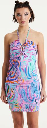 House Of Holland Printed Jersey Mini Dress In Contrast Colours