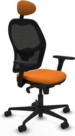 Piqueras y Crespo Jorquera Sincro Malla Negra Similpiel Naranja Brazos 3d Base Nailon Cabecero Fijo Ruedas 65mm Nailon