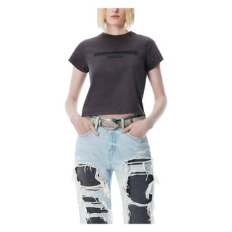 Alexander Wang T-Shirts, female, Black, XS, Reverse Embroidery Logo Shrunken Tee