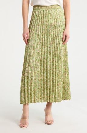 Max Studio Pleated Maxi Skirt in Leaf Tossed Meadow at Nordstrom Rack, Size X-Large