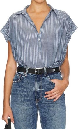 Nili Lotan Normandy Striped Cotton Blouse In Navy/ivory Stripe